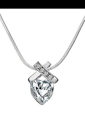 Silver Teardrop Crystal Pendant Necklace